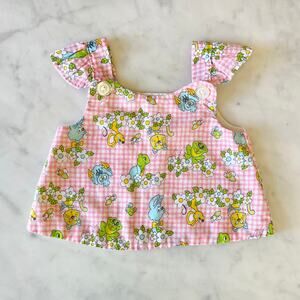 Vintage 70s Baby Girl Animal Gingham Floral Print Tank Top / 3 6 9 Months